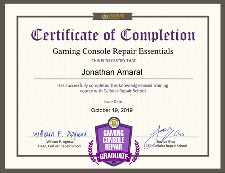 Certificate of Completion for Jonathan Amaral